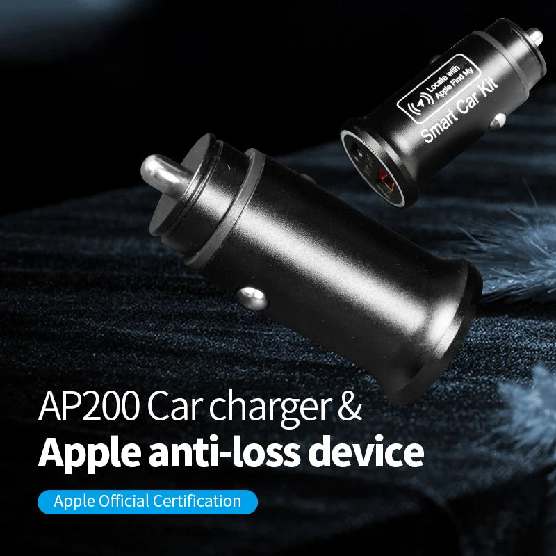 Modmania 20W Car Charger with Built-In GPS Tracker | USB-C & QC3.0 Fast Charging | Apple Find My Compatible