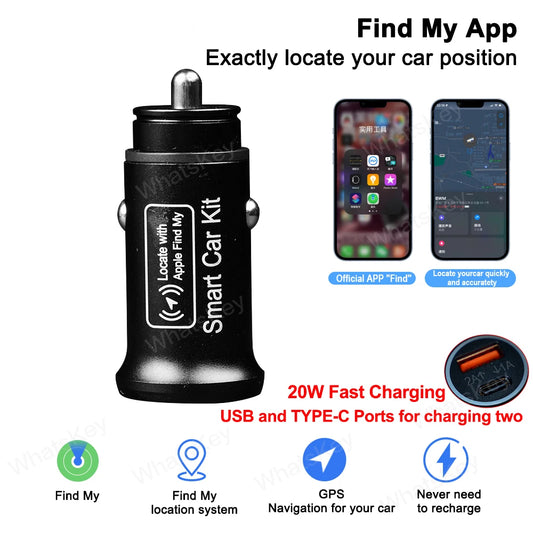 Modmania 20W Car Charger with Built-In GPS Tracker | USB-C & QC3.0 Fast Charging | Apple Find My Compatible